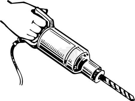 Illustration for Black and white illustration of electric hand drill isolated on white - Royalty Free Image