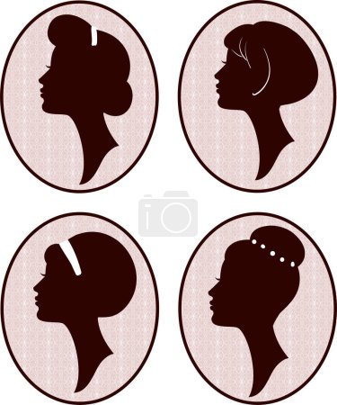 Téléchargez les illustrations : Ensemble vectoriel de silhouettes rétro femmes - en licence libre de droit