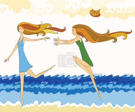 Ilustración de Dos chicas en la playa - Imagen libre de derechos
