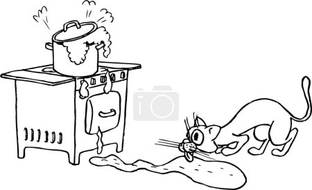 Ilustración de Gato en la cocina, ilustración vectorial - Imagen libre de derechos