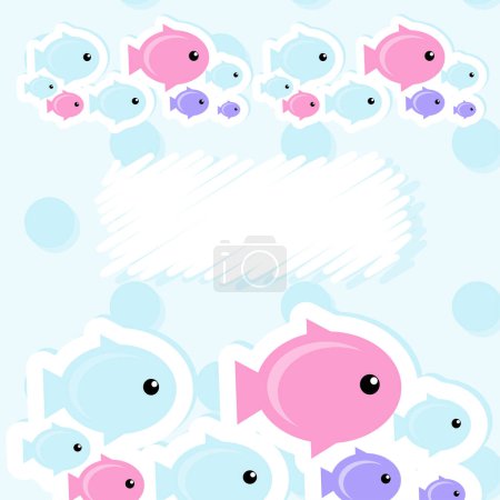 Ilustración de Lindo pez patrón sin costura con marco para el texto. ilustración vectorial - Imagen libre de derechos
