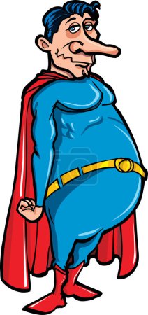 Illustration for Funny cartoon super hero man with big belly - Royalty Free Image
