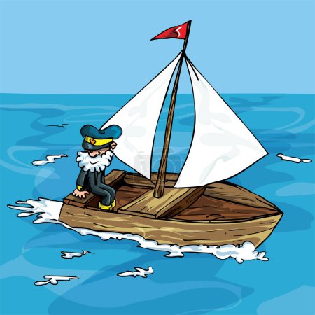 Illustration for Vector illustration of sailor on sailing boat - Royalty Free Image