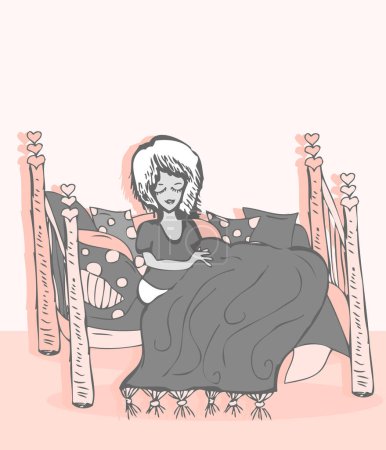 Téléchargez les illustrations : Femme au lit, design vectoriel simple - en licence libre de droit