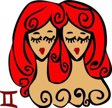 Téléchargez les illustrations : Dessin animé de deux femmes aux cheveux roux, illustration vectorielle - en licence libre de droit