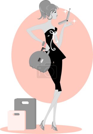 Téléchargez les illustrations : Illustration vectorielle d'une femme avec un téléphone - en licence libre de droit