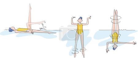 Illustration for Vector sketch drawing illustration of woman in swimsuit doing exercises in swimming pool - Royalty Free Image