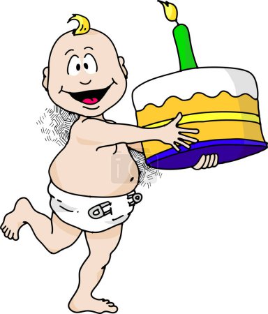Ilustración de Dibujos animados bebé con pastel - Imagen libre de derechos