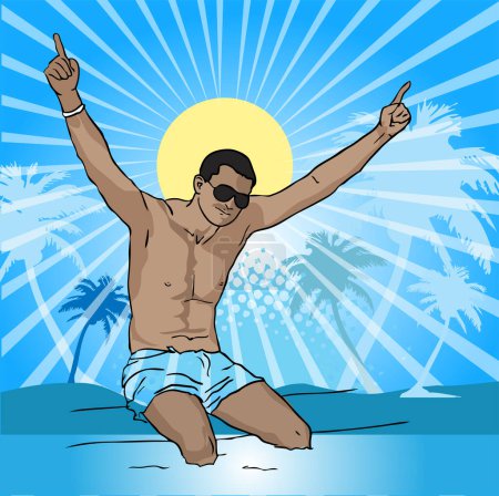 Illustration for Vector illustration of a man relaxing on the beach - Royalty Free Image