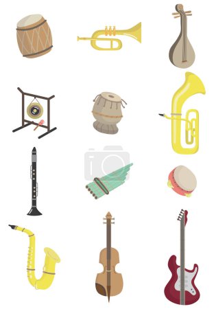 Téléchargez les illustrations : Ensemble d'instruments de musique, style plat - en licence libre de droit