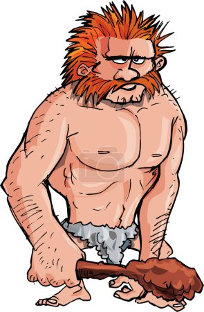 Ilustración de Una ilustración de dibujos animados de un hombre neandertal con gran barba y club - Imagen libre de derechos
