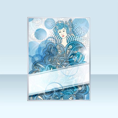 Illustration for Vector banner with asian woman in floral pattern - Royalty Free Image