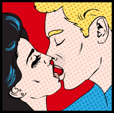 Ilustración de Pop mujer arte y hombre besando, pareja de amor, vector de ilustración - Imagen libre de derechos