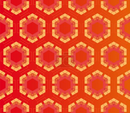 Illustration for Geometric pattern (seamless) in yellow, red, pink, orange - Royalty Free Image