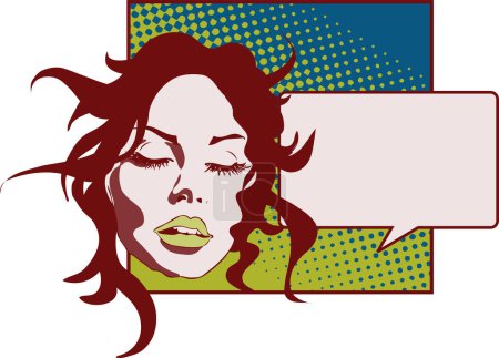 Illustration for Pop art woman face with bubble and text space - Royalty Free Image