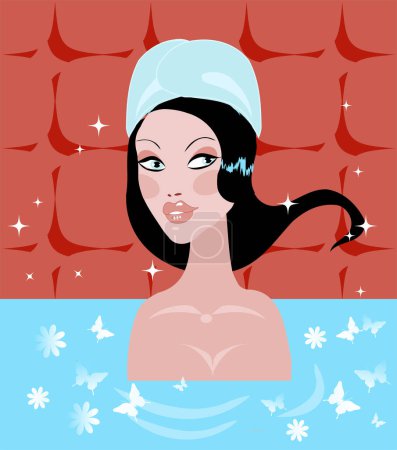 Illustration for Beautiful woman in a hat and bath - Royalty Free Image