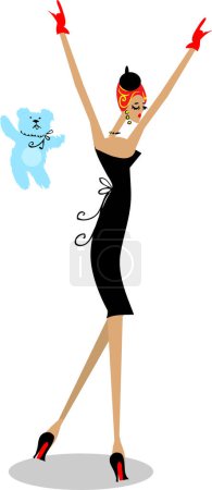 Ilustración de Hermosa chica en un vestido negro, vector de diseño simple - Imagen libre de derechos