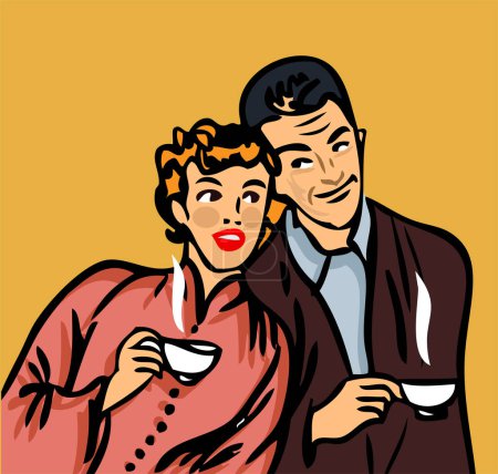 Téléchargez les illustrations : Couple amoureux de tasses à thé - en licence libre de droit