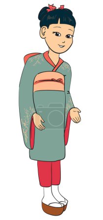 Téléchargez les illustrations : Femme dessin animé en costume traditionnel chinois, vecteur conception simple - en licence libre de droit