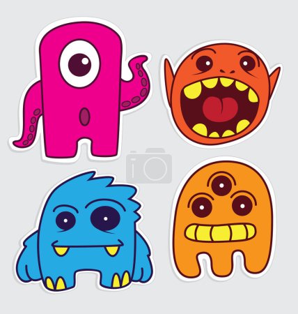 Ilustración de Set of funny monsters, vector illustration - Imagen libre de derechos