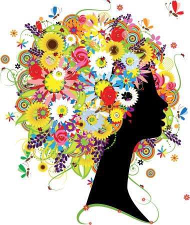 Illustration for Abstract colorful floral girl, vector simple design - Royalty Free Image