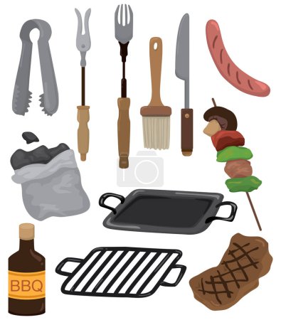 Téléchargez les illustrations : Ensemble d'icônes barbecue et grill, illustration vectorielle - en licence libre de droit