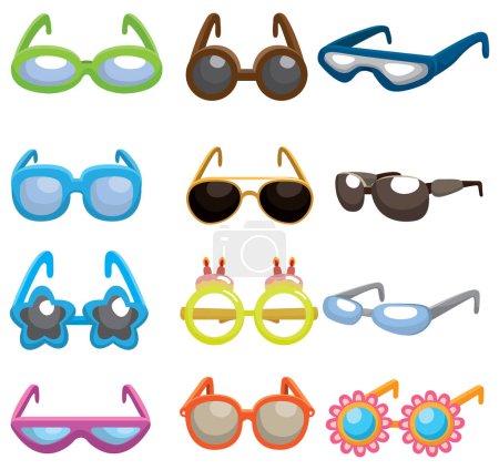 Illustration for Glasses icons set, cartoon style - Royalty Free Image