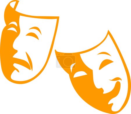 Téléchargez les illustrations : Théâtre comédie masques théâtre icônes sur fond blanc - en licence libre de droit