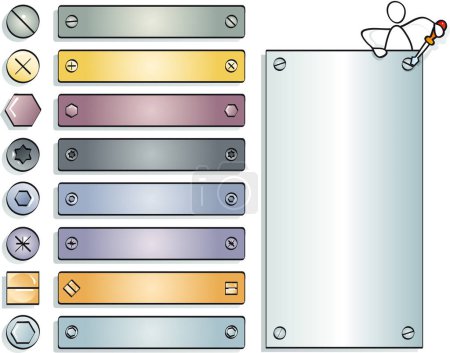 Ilustración de Conjunto de botones de metal, iconos, marcos y mecánica - Imagen libre de derechos