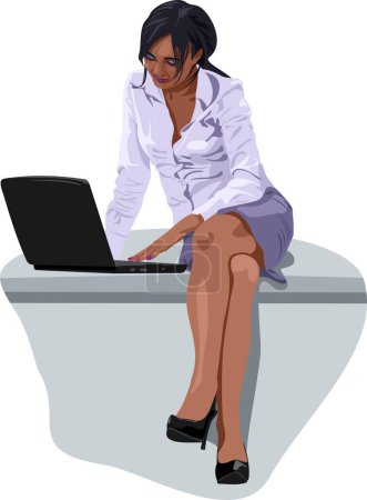 Téléchargez les illustrations : Femme d'affaires avec un ordinateur portable - en licence libre de droit