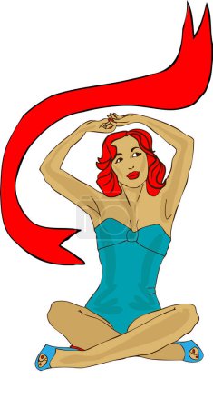 Téléchargez les illustrations : Illustration de fille aux cheveux rouges avec un arc dans la main - en licence libre de droit
