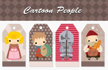 Téléchargez les illustrations : Personnages de dessins animés et icônes de voyage ensemble - en licence libre de droit