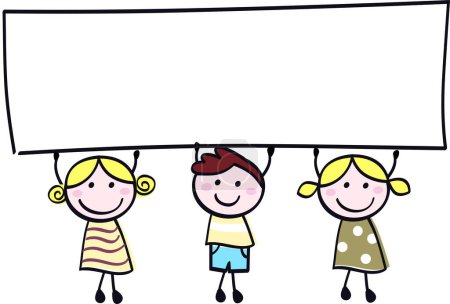 Téléchargez les illustrations : Enfants heureux tenant bannière - en licence libre de droit