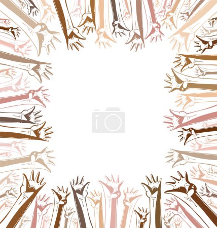 Téléchargez les illustrations : Fond vectoriel avec les mains d'un jeune homme et d'une femme dans un cadre blanc. - en licence libre de droit