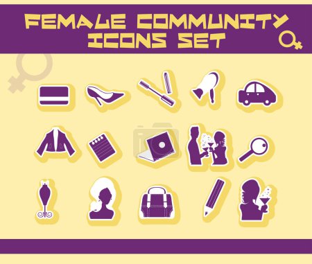 Téléchargez les illustrations : Icônes de la communauté féminine ensemble illustration vectorielle - en licence libre de droit