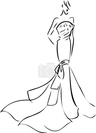 Téléchargez les illustrations : Mariée en robe de mariée sur fond blanc - en licence libre de droit