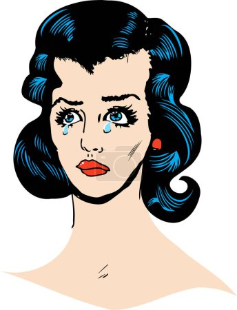Téléchargez les illustrations : Dessin animé vectoriel d'une belle femme aux grands yeux bleus - en licence libre de droit