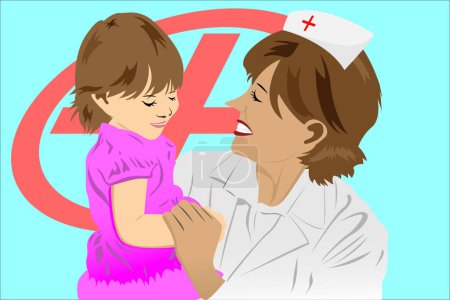 Téléchargez les illustrations : Illustration de l'infirmière avec bébé fille, illustration vectorielle - en licence libre de droit