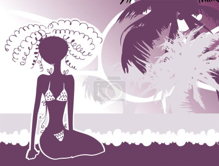 Illustration for Woman wearing bikini relaxing at beach, vector illustration - Royalty Free Image