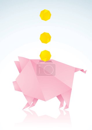 Illustration for Paper origami piggy bank, vector illustration - Royalty Free Image