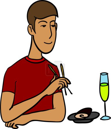 Téléchargez les illustrations : Illustration d'un homme avec un verre de vin et des baguettes - en licence libre de droit