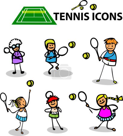 Téléchargez les illustrations : Jeu vectoriel d'icônes de tennis - en licence libre de droit