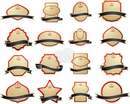 Illustration for Collection of different vintage red badges, labels and stickers - Royalty Free Image