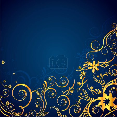 Illustration for Abstract blue background with gold floral ornament - Royalty Free Image