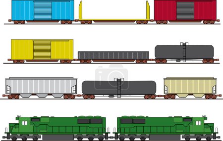 Téléchargez les illustrations : Illustration vectorielle d'un ensemble de différents types de trains - en licence libre de droit