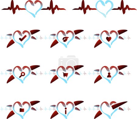 Illustration for Set of abstract heart icons with different symbols - Royalty Free Image