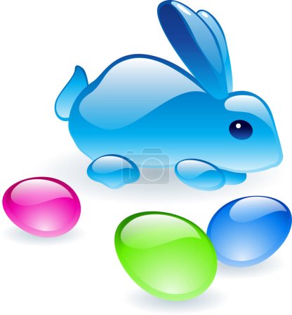 Illustration for Blue easter eggs with blue ribbon and rabbit - Royalty Free Image