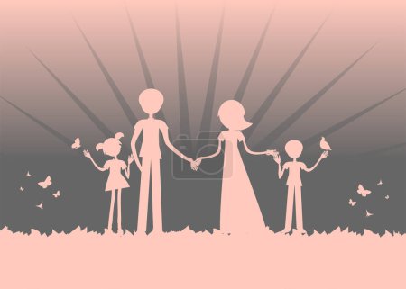 Illustration for Family of three with hands silhouette - Royalty Free Image