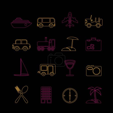 Téléchargez les illustrations : Ensemble de 1 6 icônes modifiables telles que Voyage, voiture et bateau, avion, bateau, voyage, et plus encore. peut être utilisé pour - en licence libre de droit