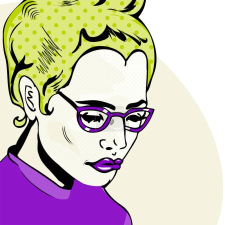 Illustration for Pop art style girl in glasses - Royalty Free Image